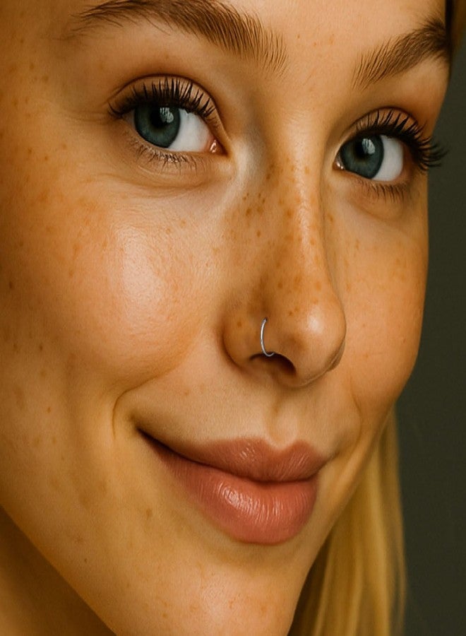 BILIBOOM Thin Sterling Silver Nose Ring - 22 Gauge Tiny Handmade Nose Hoop Ring Silver Snug - 925 Sterling Silver Nose Piercing For Women - Elegant Design - Comes with Gift Packaging - Image 2
